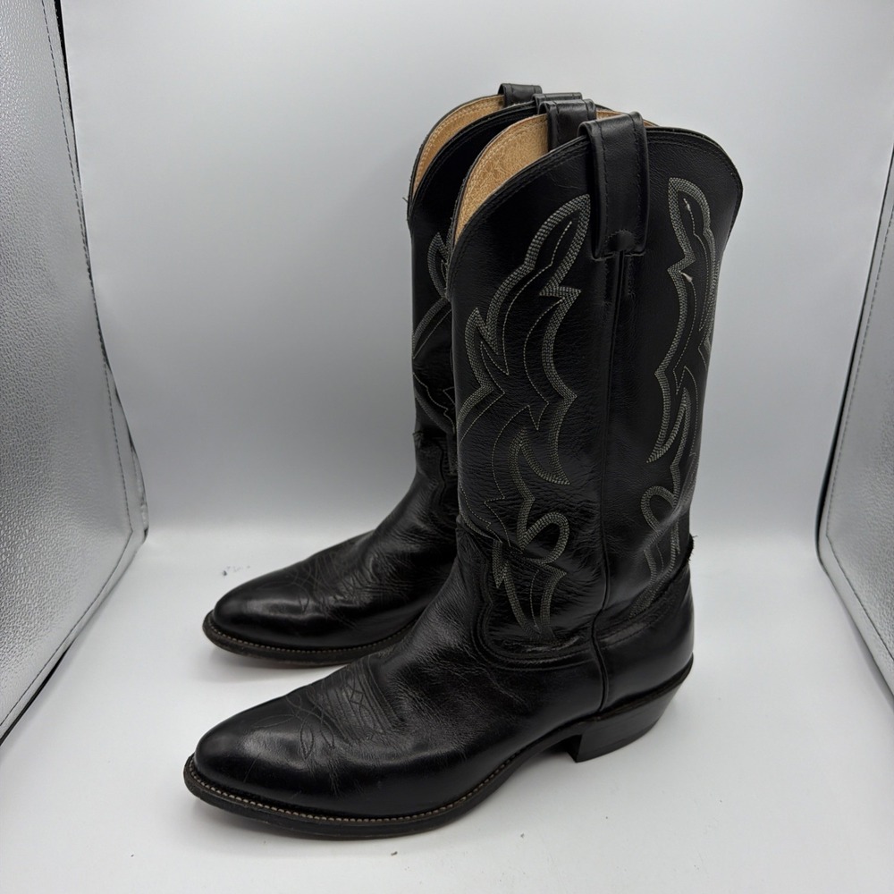 Nocona Boots Mens 11 Black Leather Cowboy Western Pointed Rodeo MAde In USA